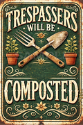 TRESPASSERS COMPOSTED Home Farmhouse Patio Backyard Rustic Look Decor Metal Sign - Tin Sign Factory Australia