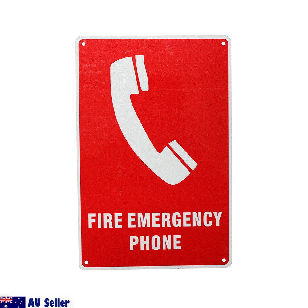 2x Warning Notice Fire Emergency Phone Sign 200x300mm Safety Metal