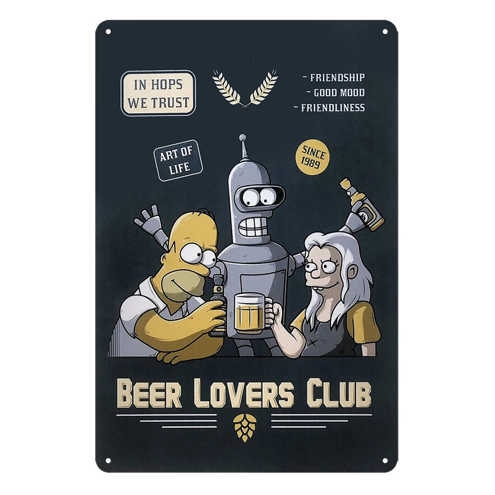 3x Beer Lowers Club Moe’s in Hops Trust Rustic Metal Sign Vintage Tin