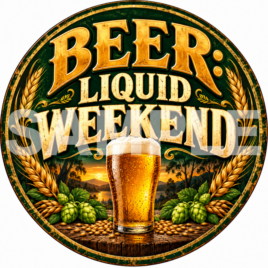 Beer Liquid Weekend Round Metal Sign Vintage Bar Pub Man Cave Wall Decor