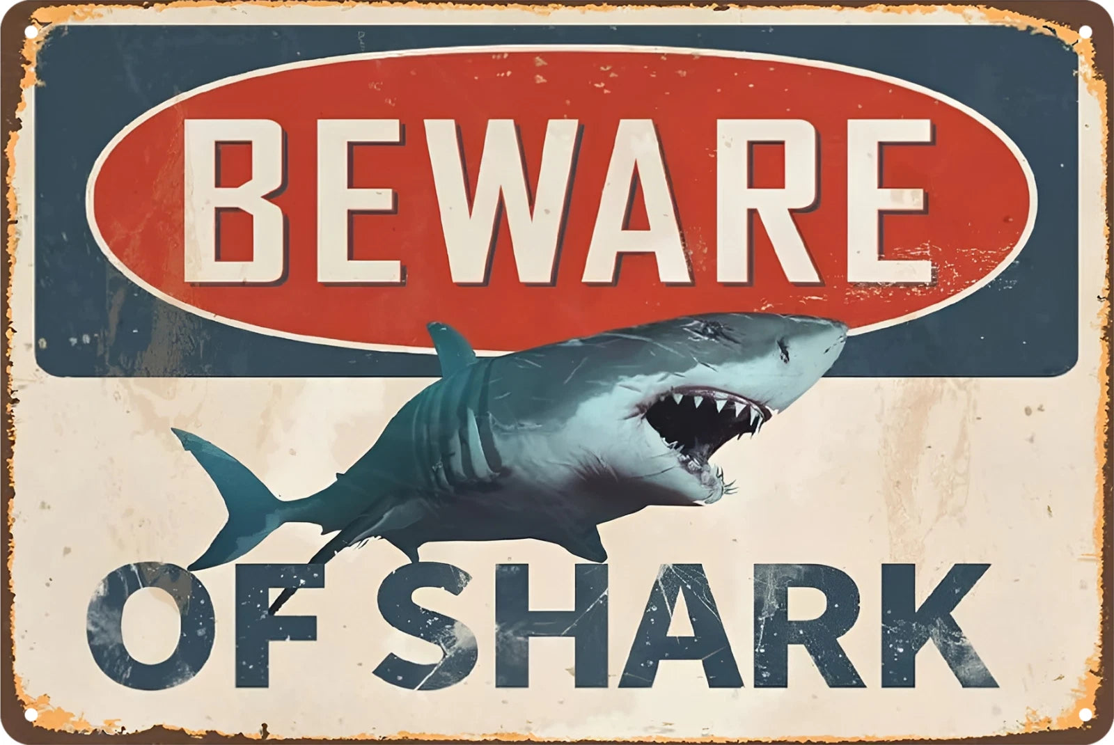 Warning Beware of Shark Beach Swimming Pool Retro Tin Sign 20x30cm