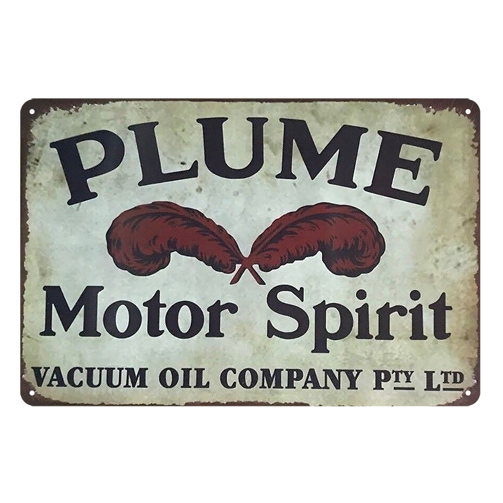 PLUME MOTOR SPIRIT CACUUM OIL Tin Metal Sign Rustic Look Vintage - Tin Sign Factory Australia