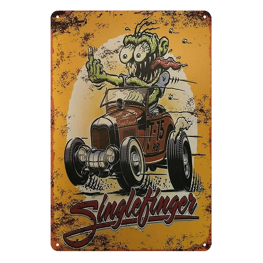 RATFINK SINGLE FINGER RAT FINK R.F Tin Metal Sign Rustic Look Vintage - Tin Sign Factory Australia