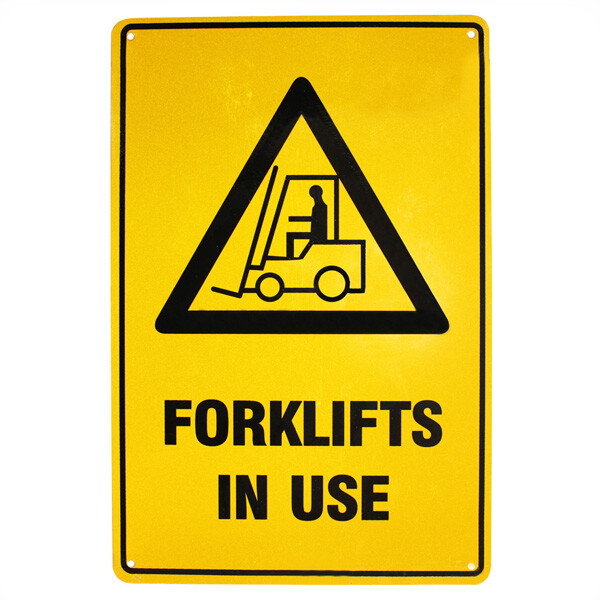 WARNING SAFETY SIGN CAUTION FORKLIFTS IN USE 200x300mm METAL FORKLIFT SIGN - Tin Sign Factory Australia