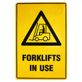 WARNING SAFETY SIGN CAUTION FORKLIFTS IN USE 200x300mm METAL FORKLIFT SIGN - Tin Sign Factory Australia