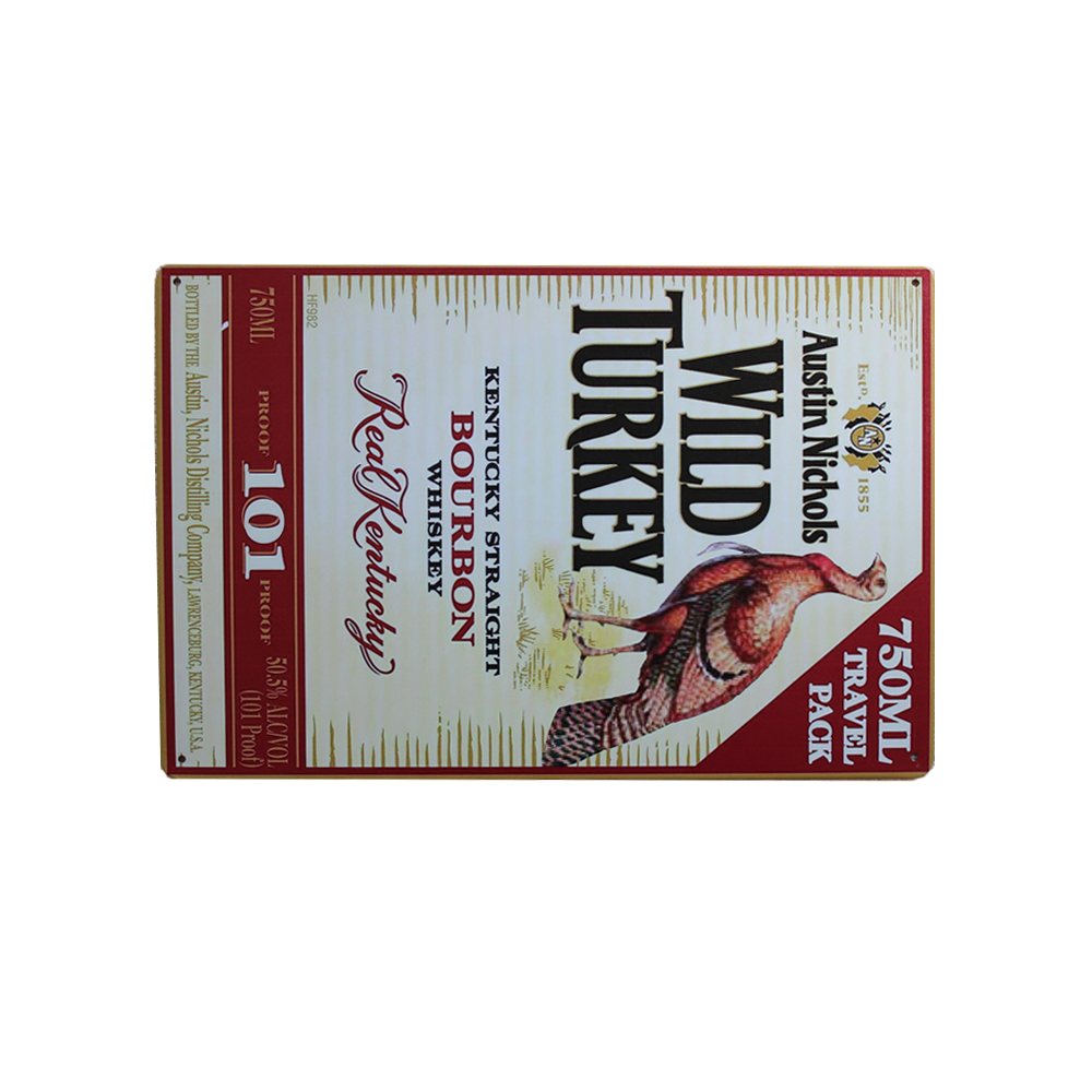 WILD TURKEY Metal Tin Sign  200x 300mm Rustic Vintage Rustic Garage Bar Man Cave - Tin Sign Factory Australia