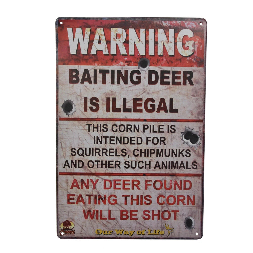 3x Warning Tin Sign Baiting Deer Is Illegal 300*200mm Metal Sign