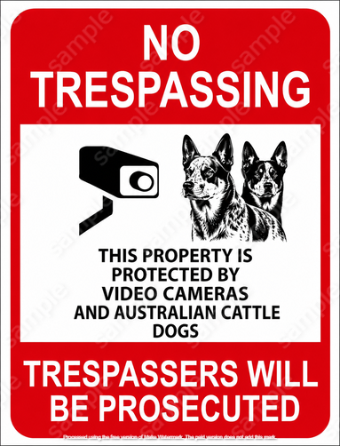 No Trespassing CCTV & Australian Cattle Dogs Metal Sign Outdoor Security Warning