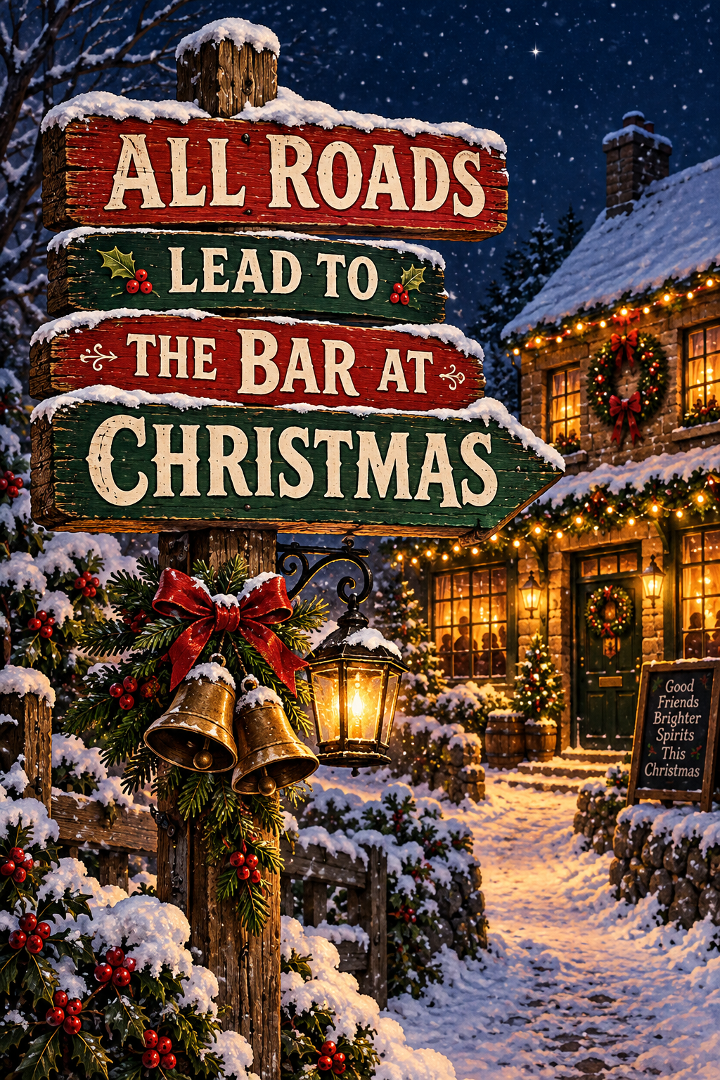 All Roads Lead To The Bar Christmas Man Cave Garage Bar & Shed Decor Metal Sign