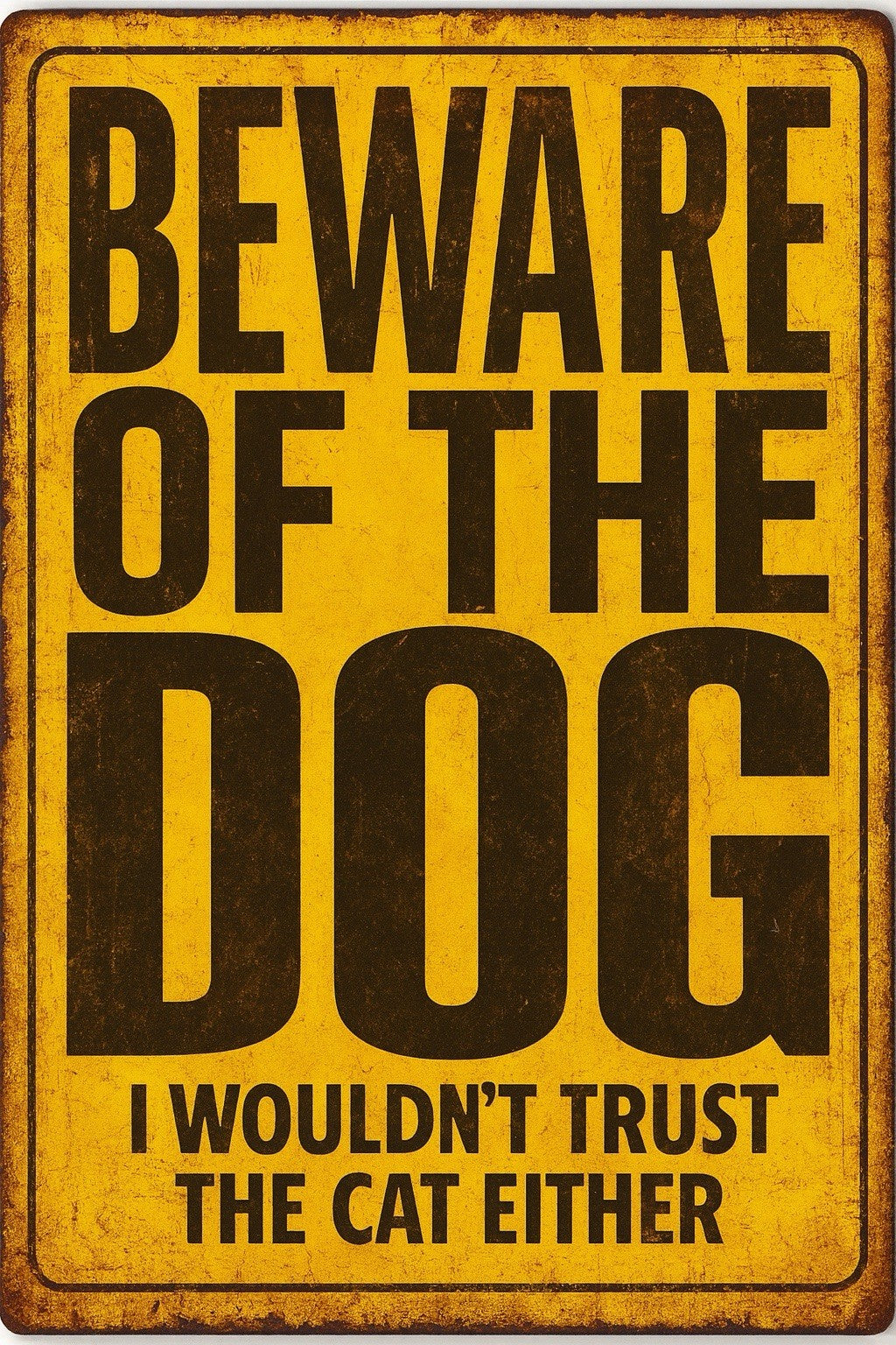 Beware Of The Dog Would Not Trust Cat Either Sign Gift Gifts