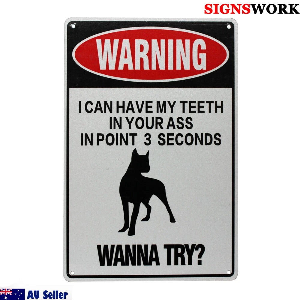 Warning Wanna Try Sign Teeth in Point 3 Seconds 200x300mm Metal