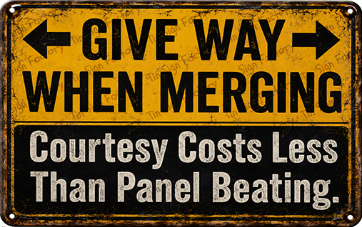 GIVE WAY WHEN MERGING Home Workshop Shed Garage Bar Shop Warning Tin Metal Sign - Tin Sign Factory Australia