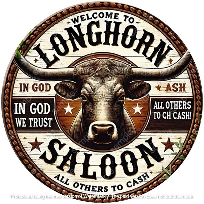 LONGHORN SALOON 40 cm round aluminium sign