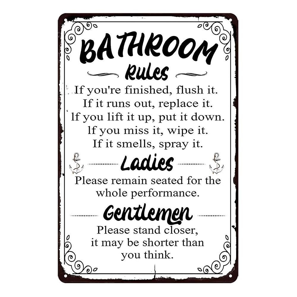 BATHROOM Rules Ladies Gentlemen Rustic Metal Tin Sign Vintage - Tin Sign Factory Australia
