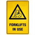 WARNING SAFETY SIGN CAUTION FORKLIFTS IN USE 200x300mm METAL FORKLIFT SIGN - Tin Sign Factory Australia