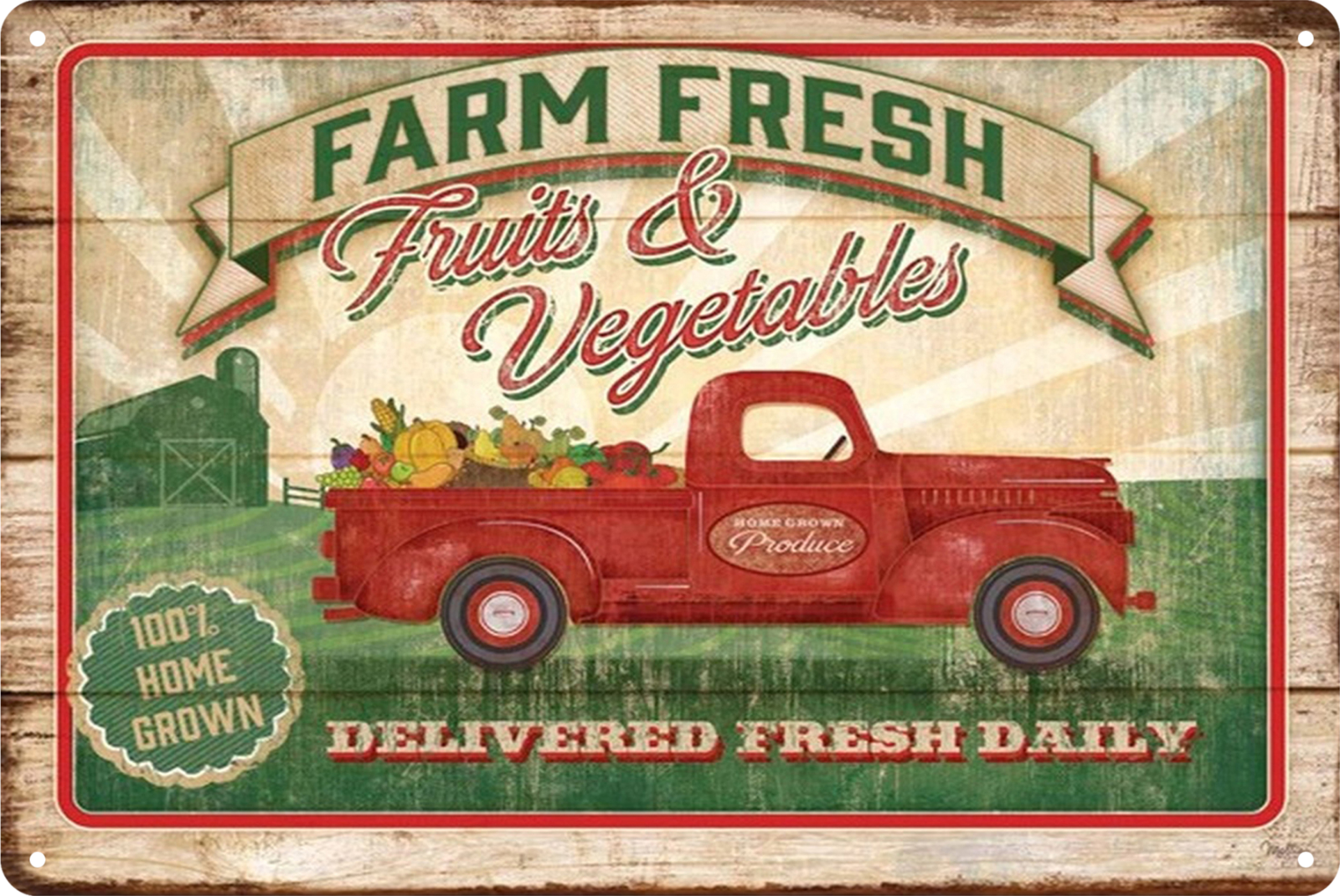 Farm Fresh Fruits & Vegetables Red Truck Tin Sign Rustic Vintage 20x30cm product image