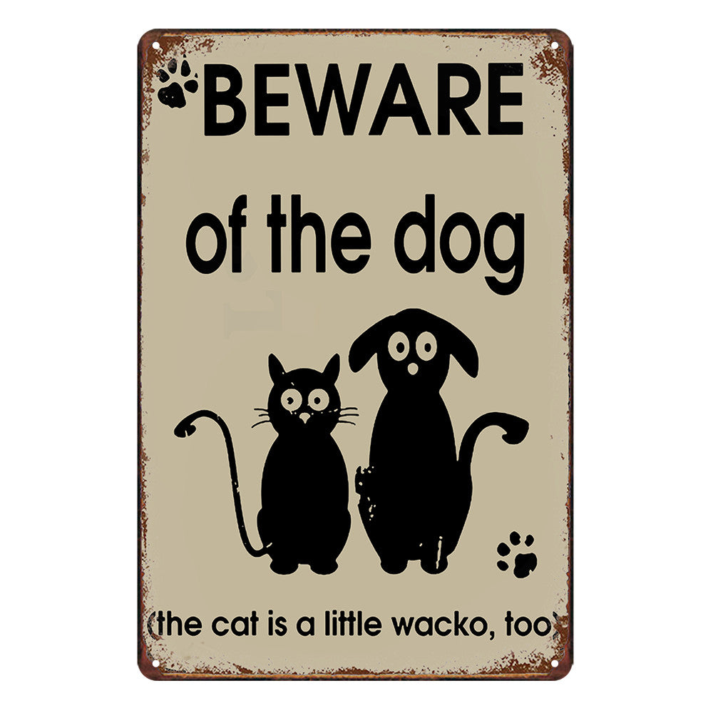 Beware Of The Dog Cat Rustic Metal Sign Vintage Tin Shed Garage Bar product image