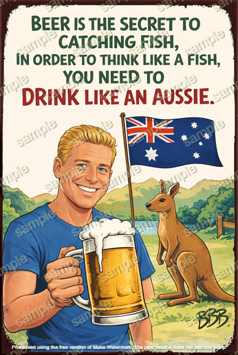DRINK LIKE AN AUSSIE Man Cave Shed Garage Workshop Funny Coffee Decor Metal Sign
