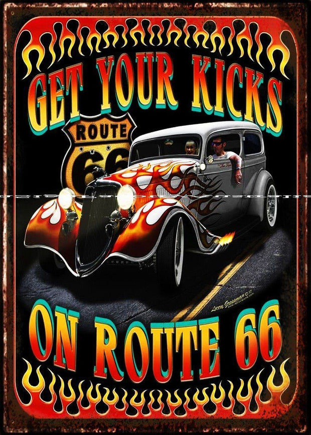 GET YOUR KICKS ON ROUTE 66 Retro/ Vintage Tin Metal Sign Man Cave, Wall Home Dec