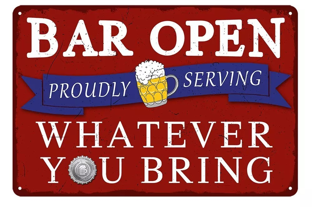 BAR OPEN Home Vintage Rustic Look Man Cave Shed Garage Bar Wall Metal Tin Sign - Tin Sign Factory Australia