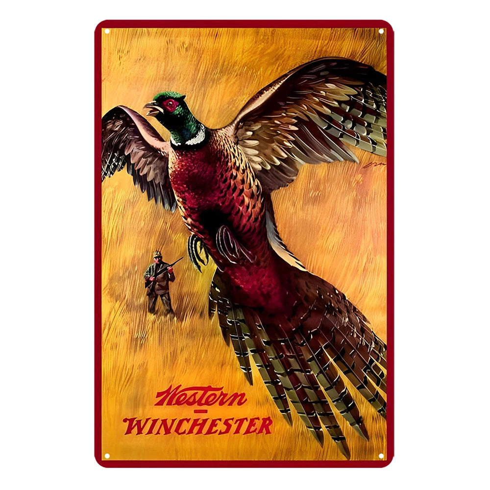 3x Winchester Western Shootgun Rustic Metal Sign Vintage Tin
