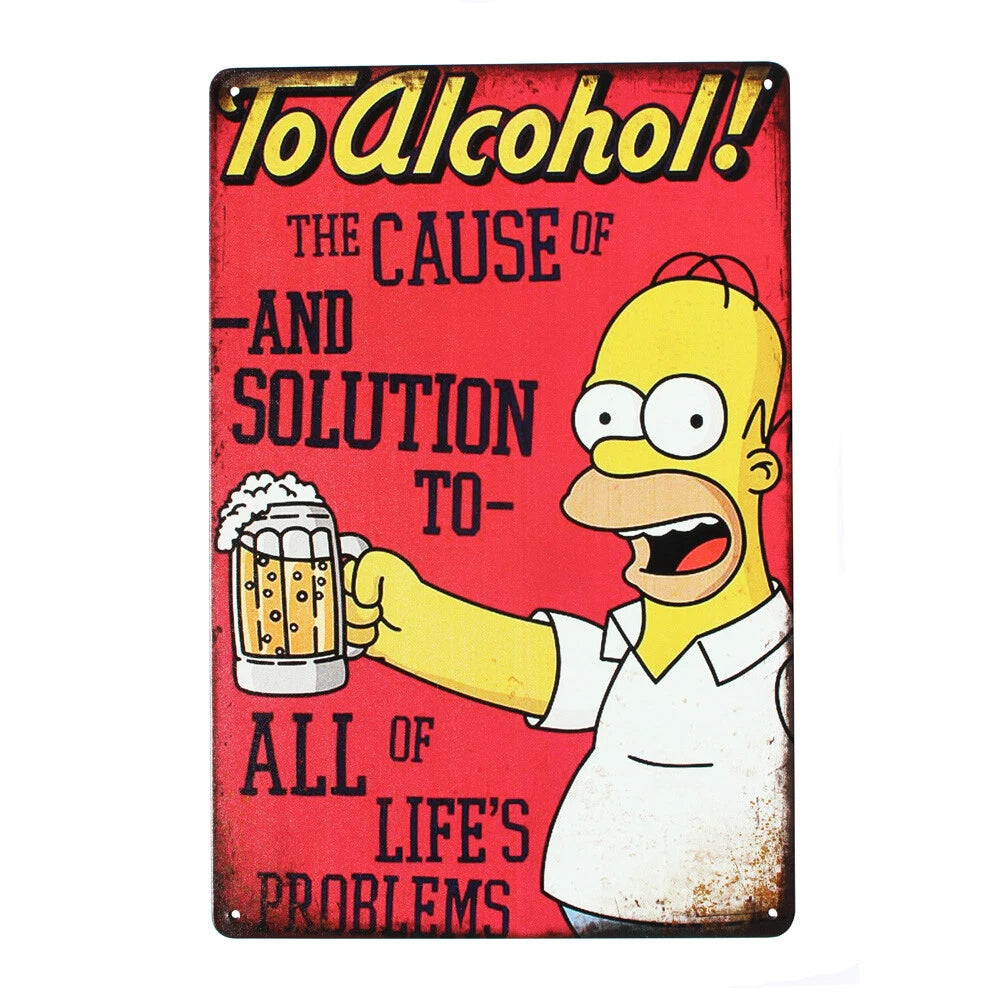 Warning Metal Tin Sign 300 X 200mm to Alcohol Rustic Look Vintage Man