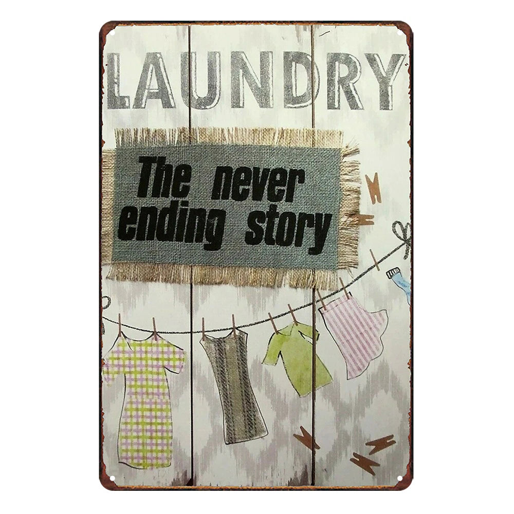 3x Laundry the Never Ending Story Rustic Metal Sign Vintage Tin