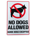 Warning Sign NO DOGS ALLOWED Guided dogs except 200x300mm Clear Zone metal - Tin Sign Factory Australia