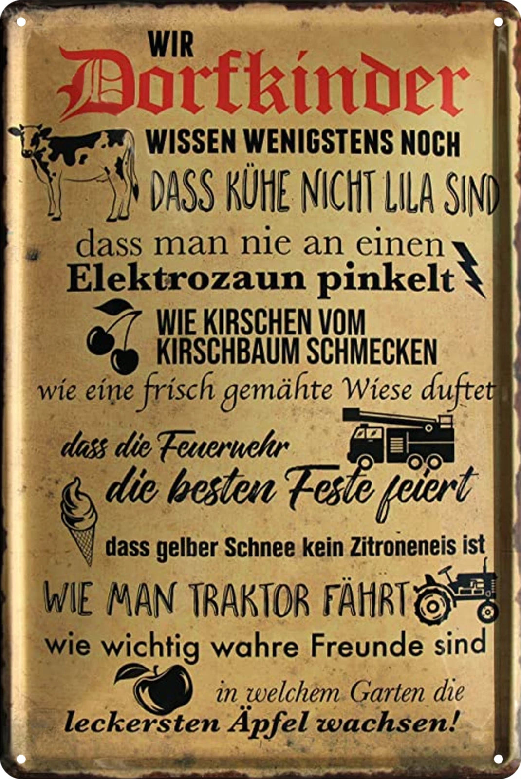 Wir Dorfkinder Wissen Funny Village Saying Tin Sign Rustic Retro
