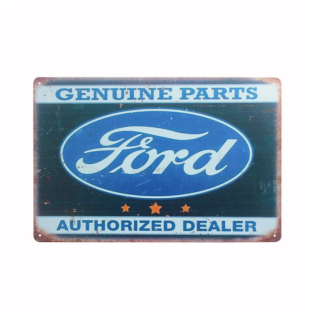 3x Metal Tin Sign Ford Authorized Dealer Genuine Parts Garage