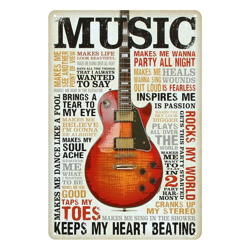 Music Rock Keeps Heart Beating Iconic Guitar Tin Metal Sign Rustic Vintage product image