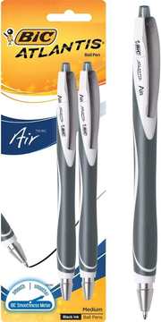 BIC Atlantis Air Retractable Ball Pen Medium Point (1.2 mm) Black Pack of 2 NEW