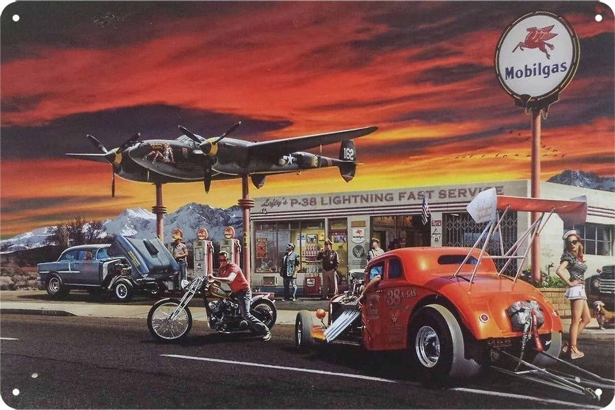 3x Larry Grossman Lefty’s Sunset Tin Metal Sign Rustic Look Vintage