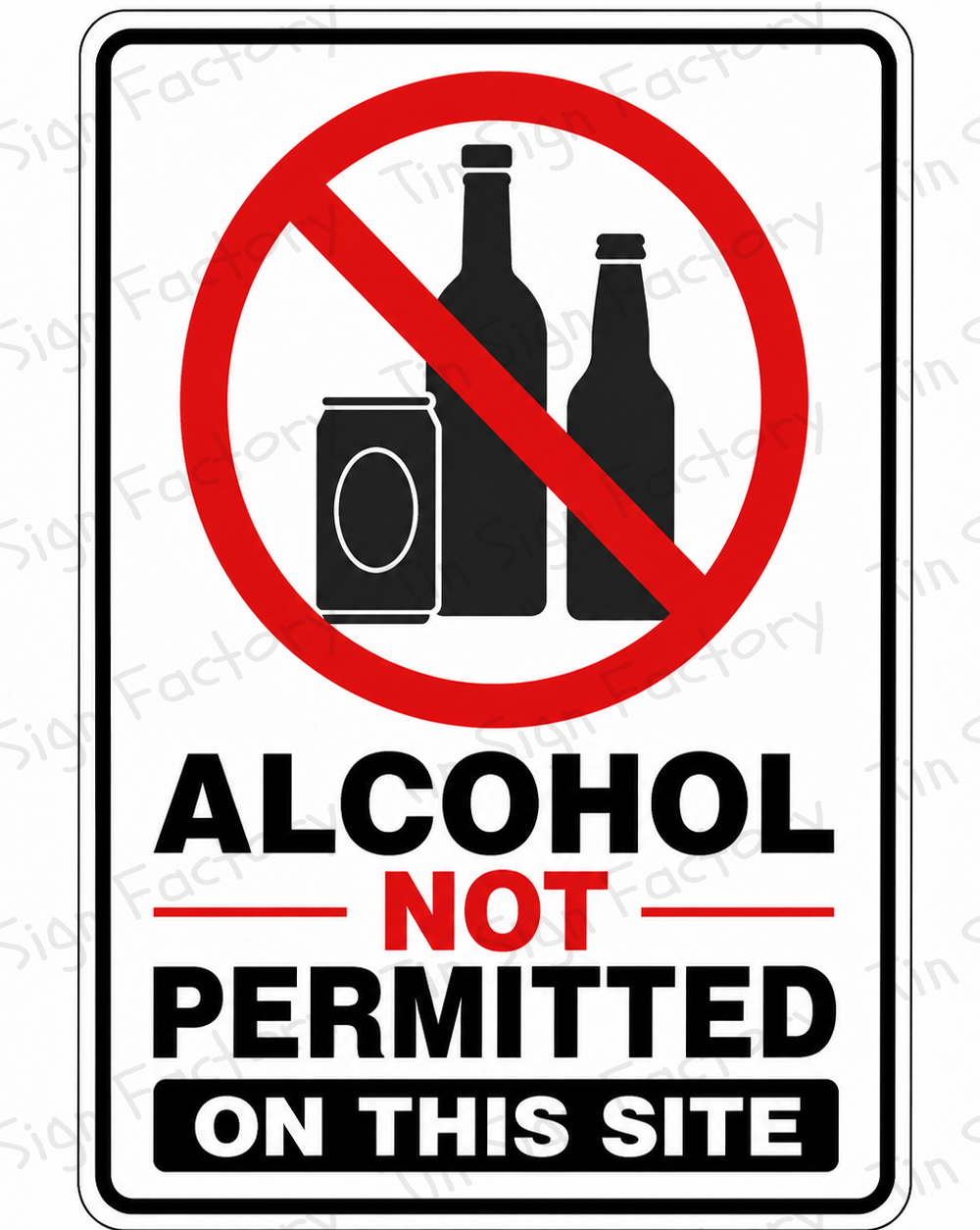Alcohol Not Permitted On This Site Sign Metal Tin Safety Warning Wall Decor