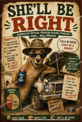 SHE'LL BE RIGHT Home Mancave Shed Garage Bar Shop Wall Funny Tin Metal Sign - Tin Sign Factory Australia