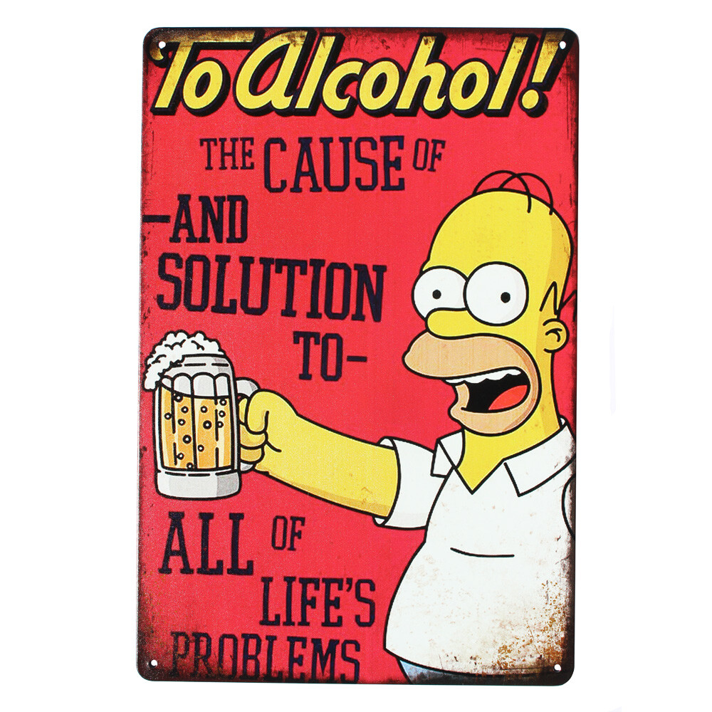 Warning Metal Tin Sign 300 x 200mm To Alcohol Rustic Look Vintage Man Cave - Tin Sign Factory Australia
