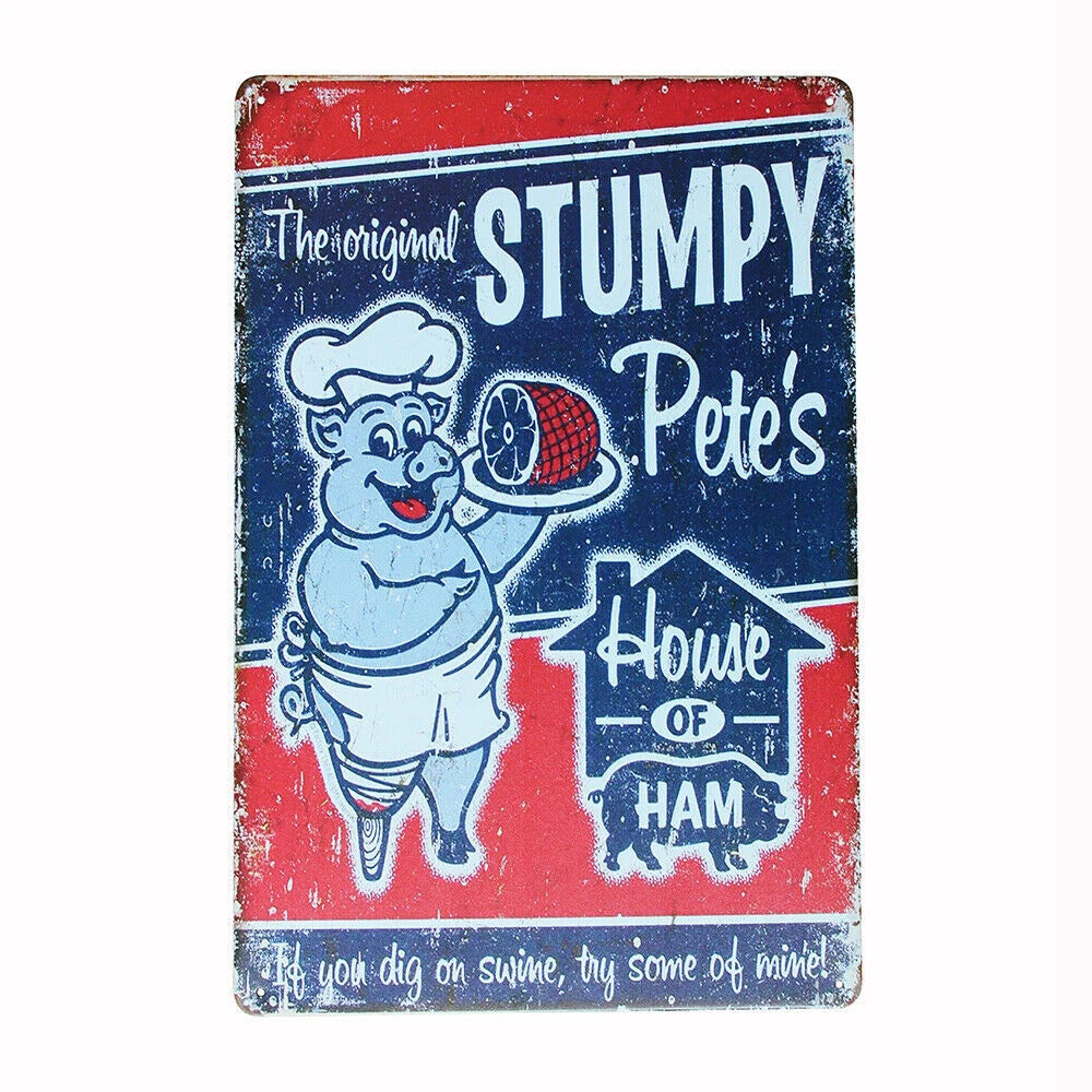 1x Tin Sign Stumpy Petes Ham Pig Swine Mom Cook Funny 200x300mm Retro