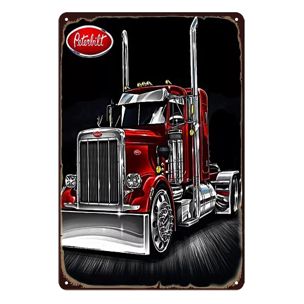 3x Peterbilt Truck Motor Auto Rustic Metal Sign Vintage Tin