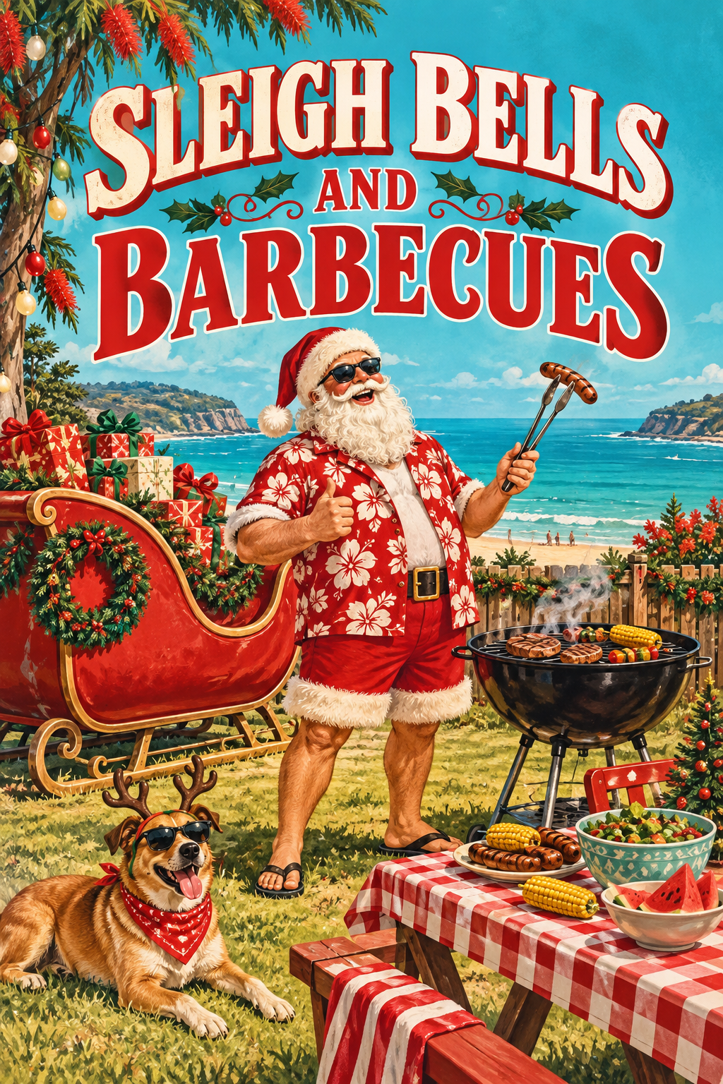 Sleigh & Barbecues Holiday Christmas Man Cave Decor Garage Bar & Shed Metal Sign