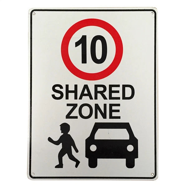 Warning Notice Sign 10 Speed Limited Shared Zone School 200x300mm