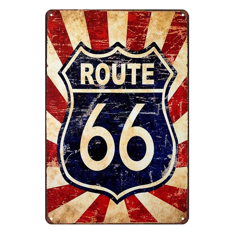 CLASSIC ROUTE 66 Home Wall Man Cave Rustic Vintage Look Workshop Road Metal Sign - Tin Sign Factory Australia