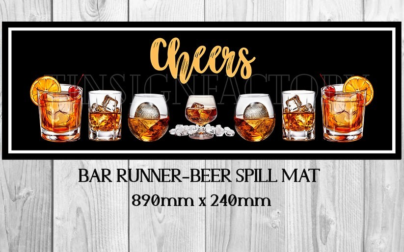 CHEERS (890mm X 240mm) Non-Slip Rubber Mat Beer Drink Bar Runner Man Cave & Shed - Tin Sign Factory Australia
