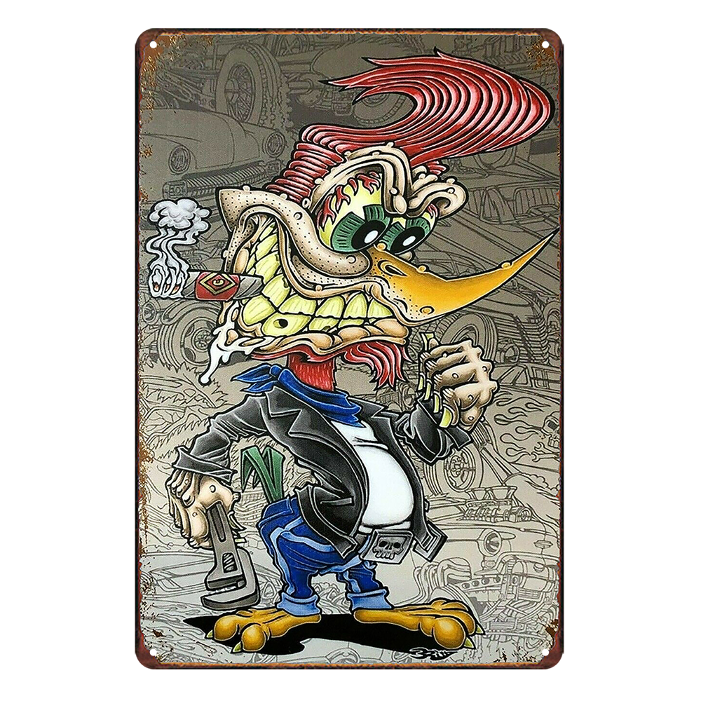 RAT FINK WRENCH CIGARETTE Rustic Metal Sign Vintage Tin Shed Garage Bar - Tin Sign Factory Australia