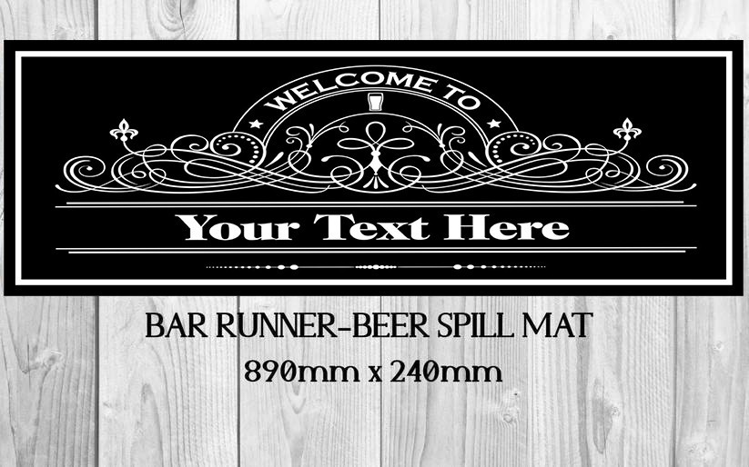 PERSONALISED (890mm X 240mm) Non-Slip Rubber Mat Home Bar Runner Man Cave & Shed - Tin Sign Factory Australia