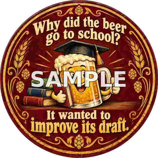 Beer Draft of a Novel Funny Round Metal Sign Home Bar Pub Man Cave Decor