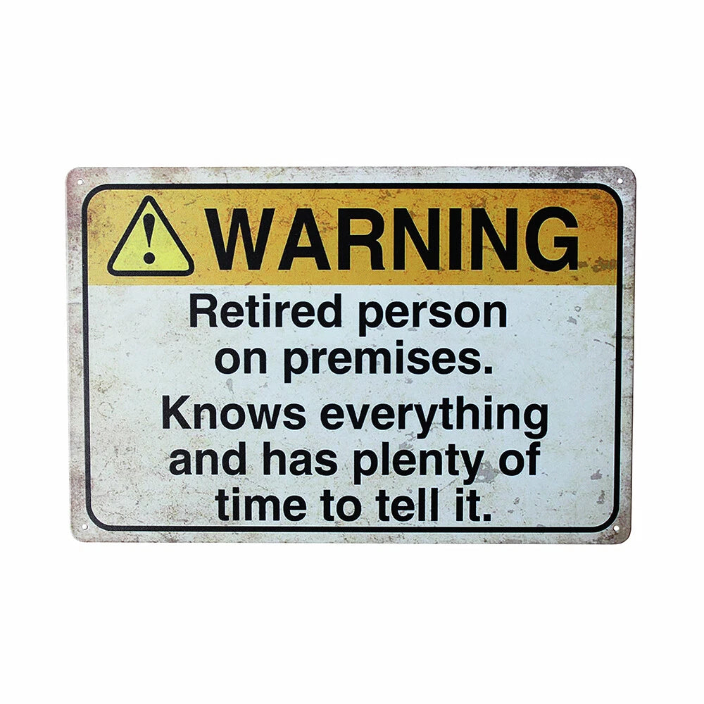 2x Warning Retired Person Humor Rustic Tin Metal Sign Man Cave