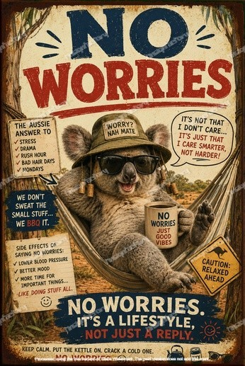 NO WORRIES Home Mancave Shed Garage Workplace Bar Shop Wall Funny Tin Metal Sign - Tin Sign Factory Australia