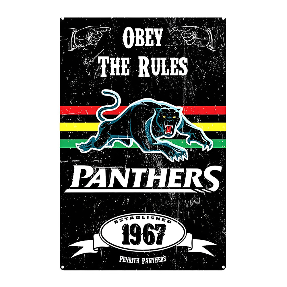 PENRITH PANTHERS OBEY THE RULES 1967 Tin Metal Sign Rustic Look Vintage - Tin Sign Factory Australia