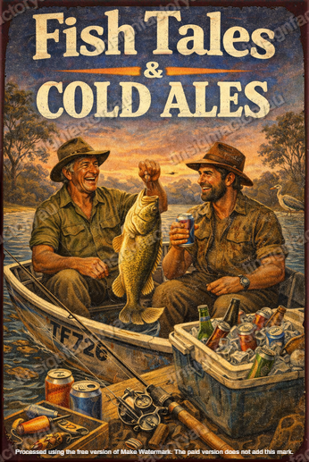 FISH TALES& COLD ALES Man Cave Shed Garage Funny Workshop Funny Decor Metal Sign