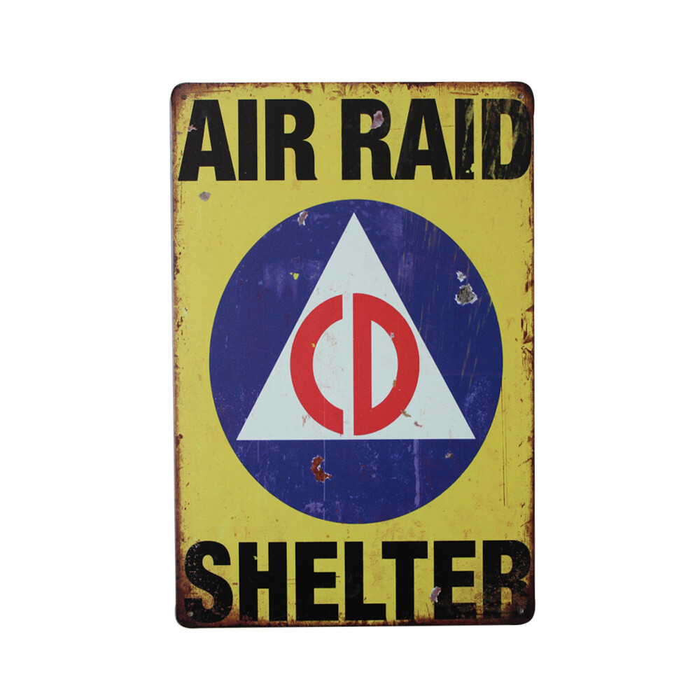 Tin Sign Vintage Retro Air Raid Shelter Warning Metal sign 200x300mm Man Cave - Tin Sign Factory Australia